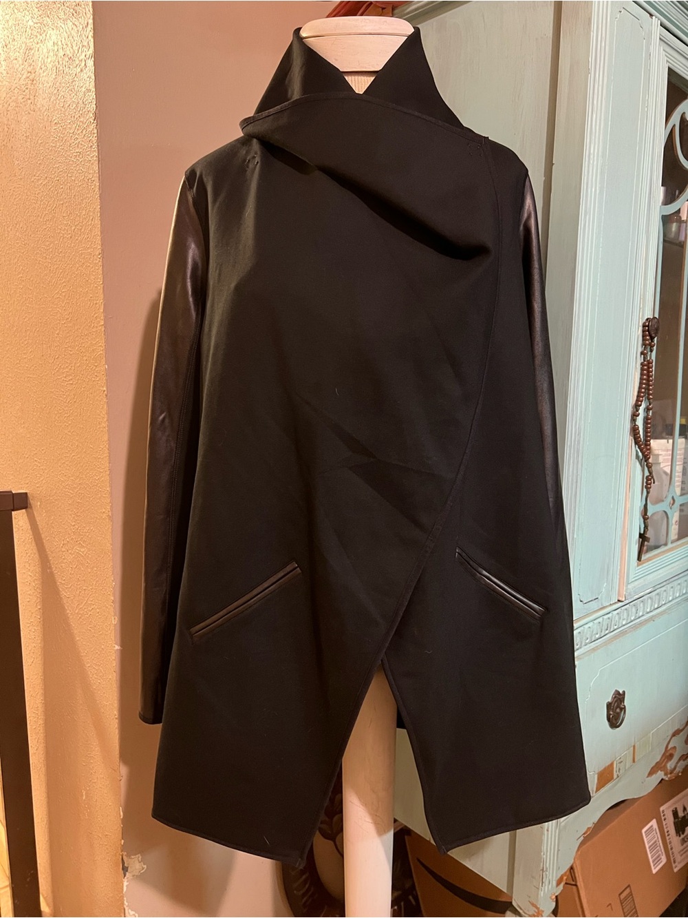 SPANX Black Asymmetric Wrap Trench Coat